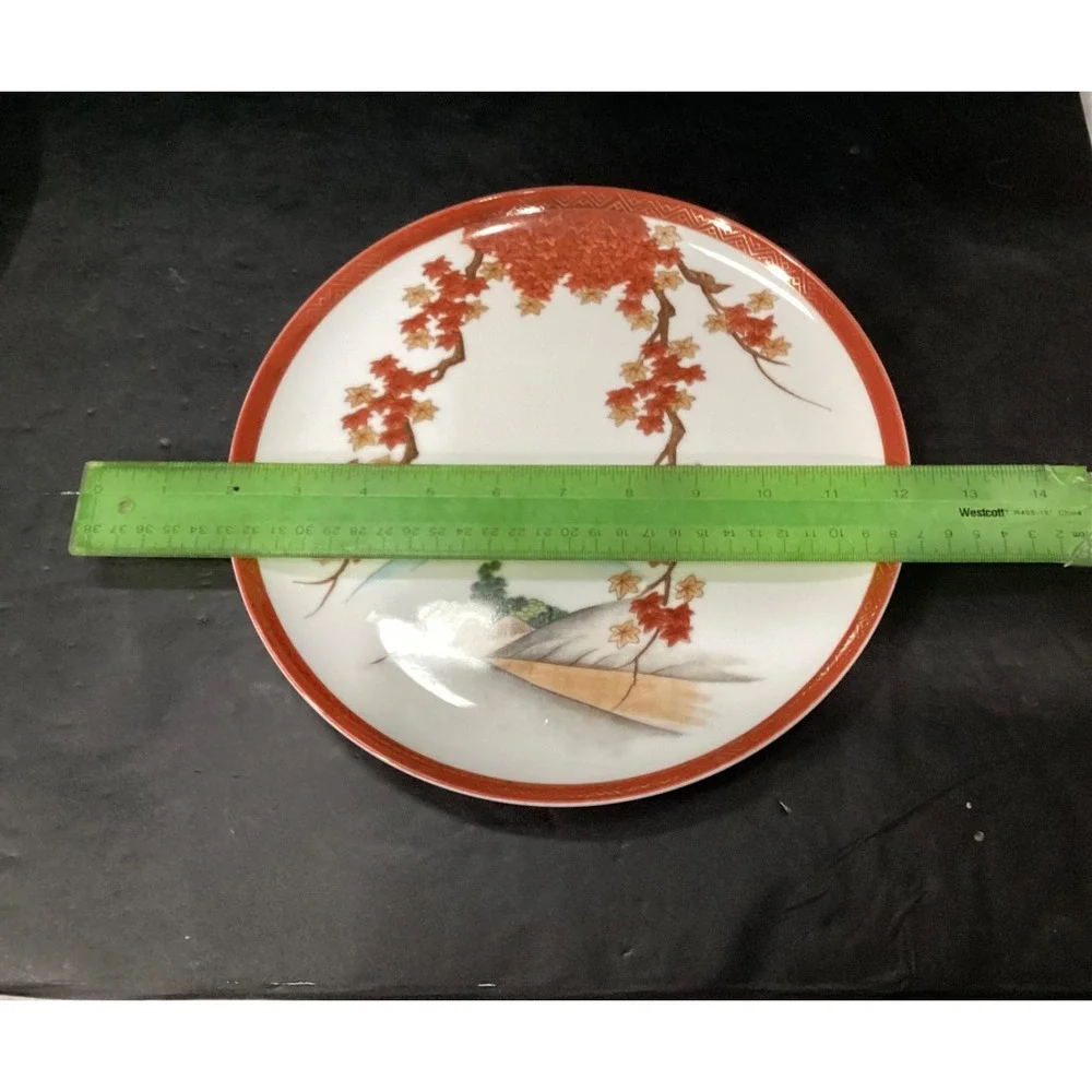 Arita China Art15 Rust Gold Leaves Branches-Trees/Hills-Dinner Plates Set of‎ 2